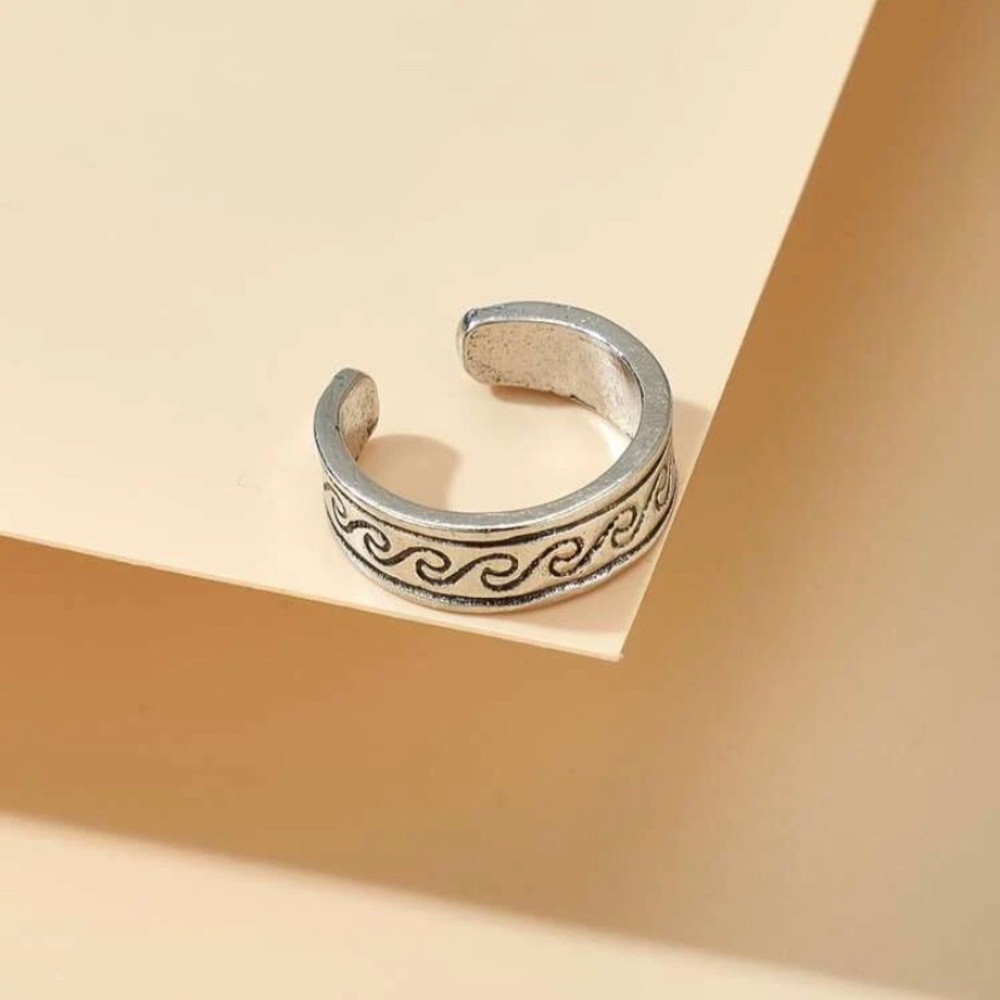 Silver Wave Pattern Cuff Ring - Picture 2 of 2
